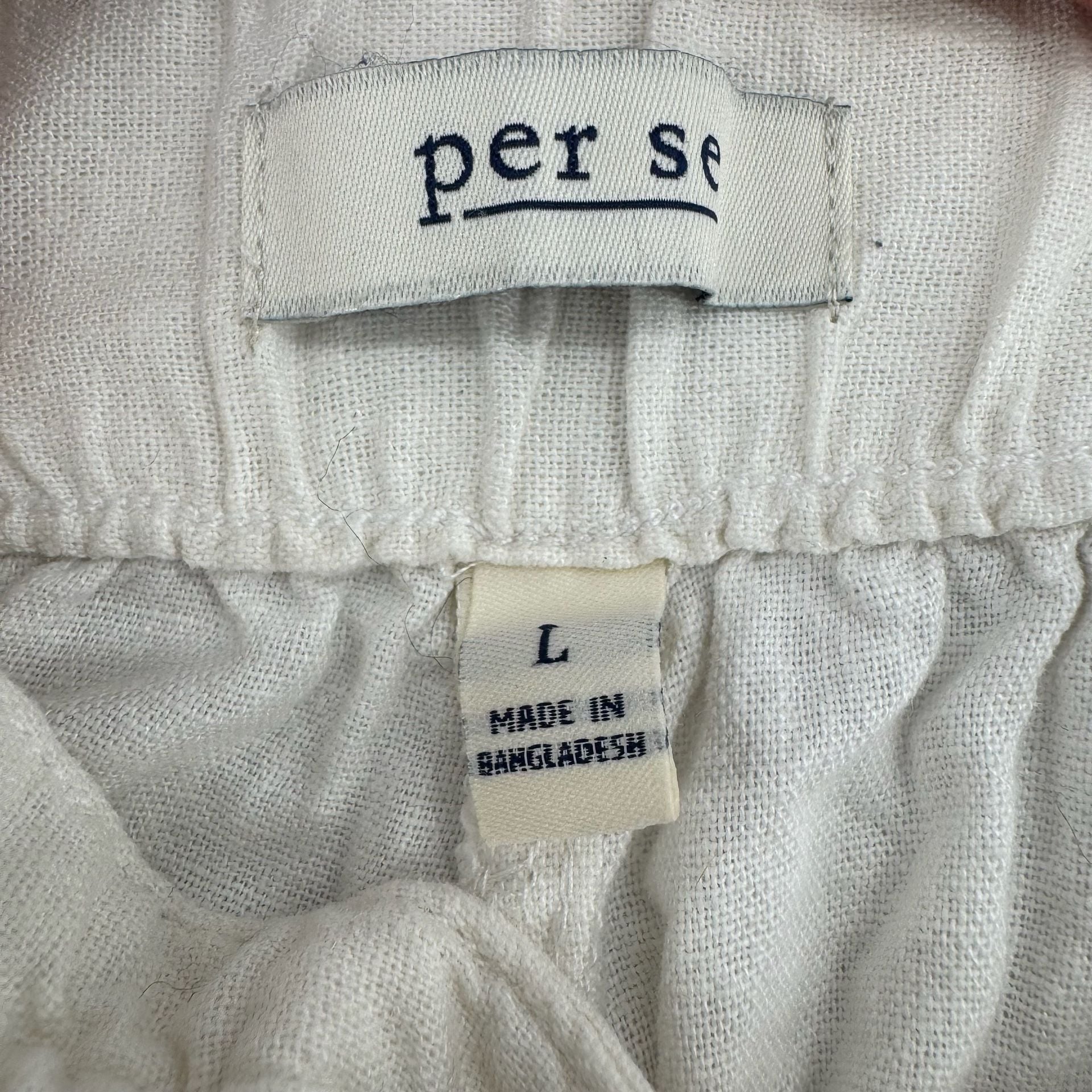 Per Se Linen Blend Drawstring Pants Size L White Wide Leg 3
