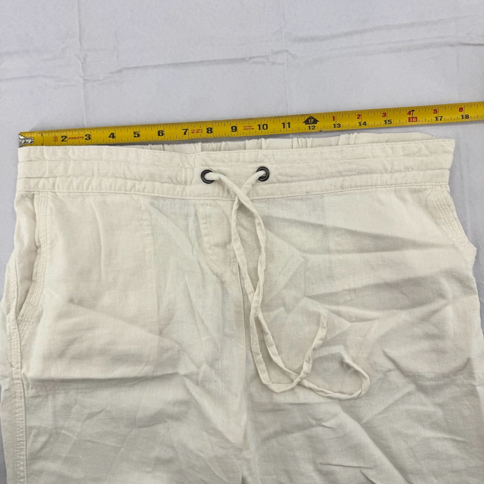 Per Se Linen Blend Drawstring Pants Size L White Wide Leg 4