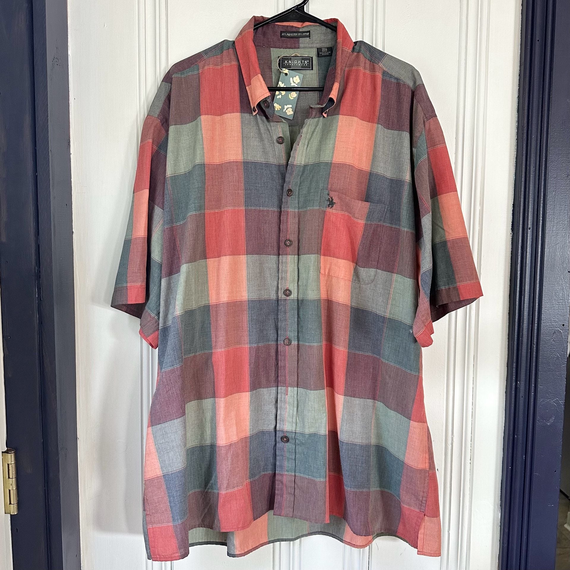 Vintage Knights Plaid Short Sleeve Button-Down Shirt, Size Large Tall 3