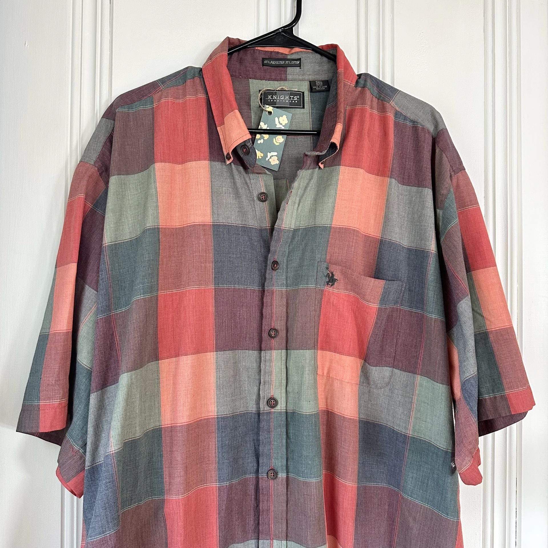 Vintage Knights Plaid Short Sleeve Button-Down Shirt, Size Large Tall 6
