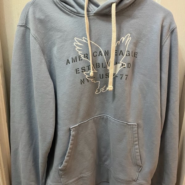 American Eagle Super Soft Graphic Pullover Hoodie Size M Blue