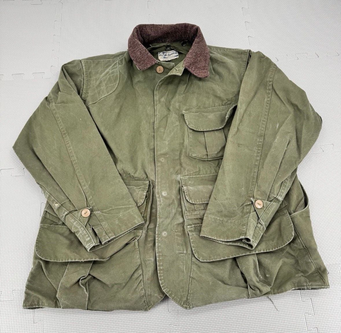 VTG 40s Hinson Bodyguard Hunting Jacket 44 Canvas Ammo Game Pocket Corduroy 2