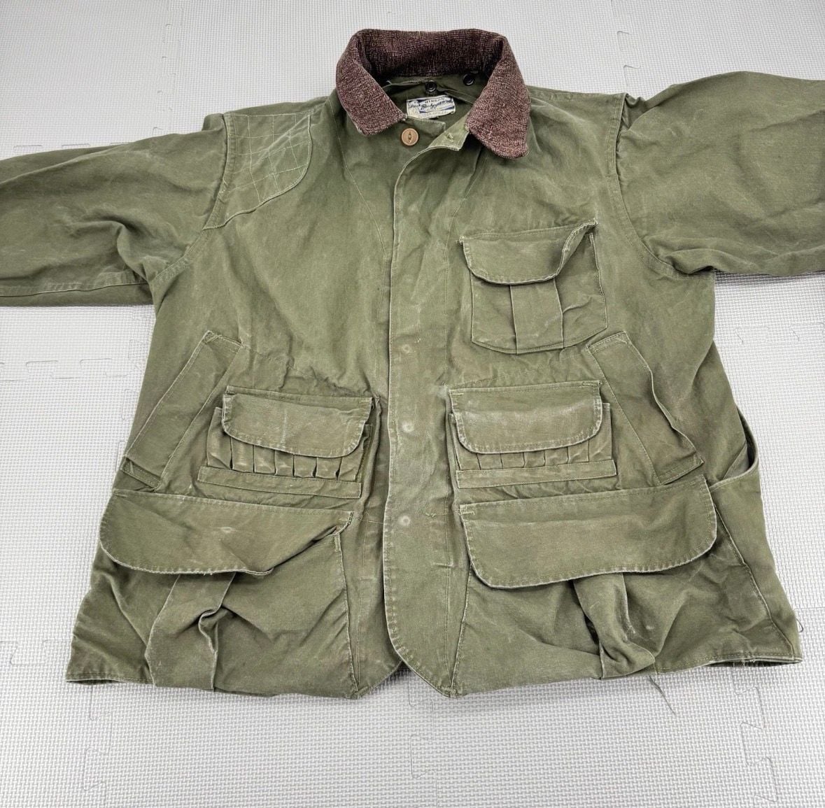 VTG 40s Hinson Bodyguard Hunting Jacket 44 Canvas Ammo Game Pocket Corduroy 12