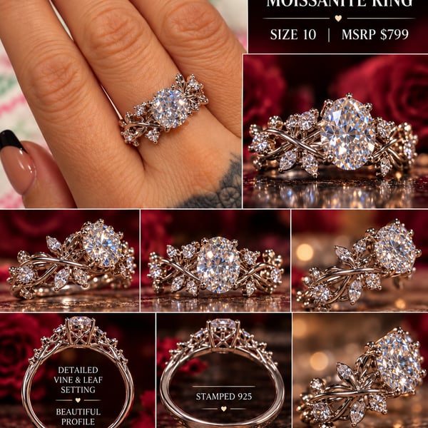 2.0 Carat Moissanite Ring Size 10 Sterling Silver