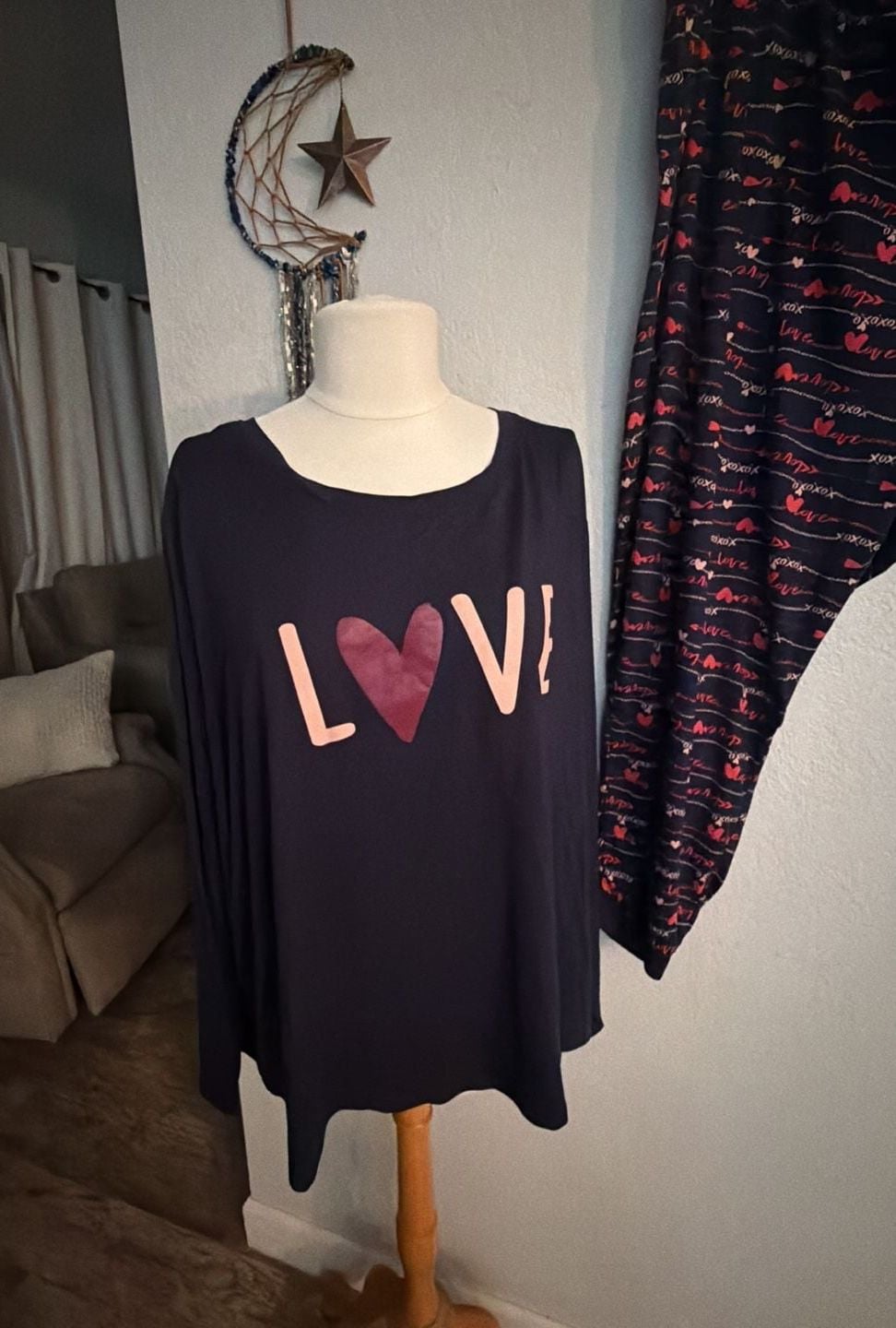AnyBody Pajama Set Sz 4X navy blue LOVE Long Sleeve Top and Pants 2