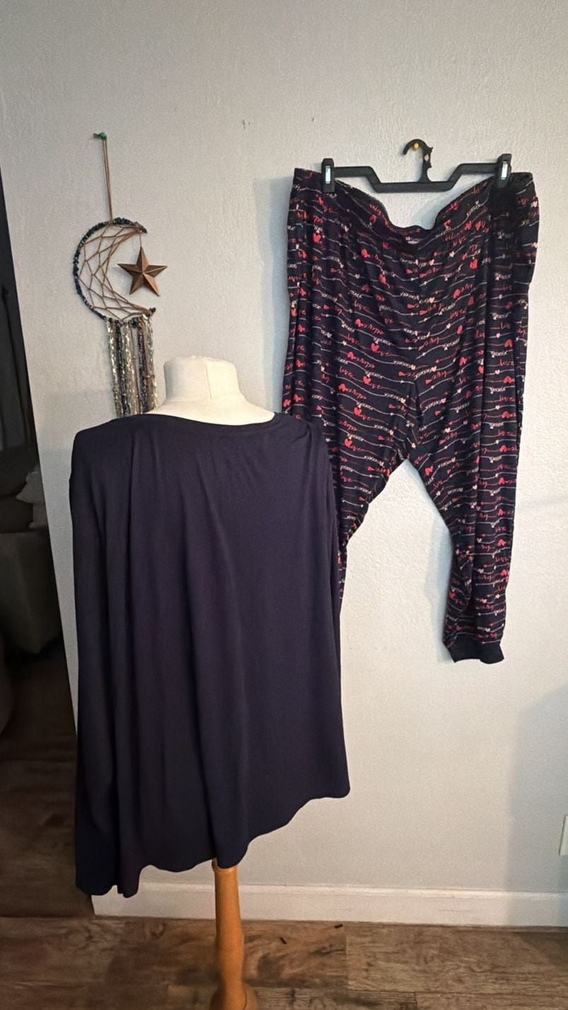 AnyBody Pajama Set Sz 4X navy blue LOVE Long Sleeve Top and Pants 7