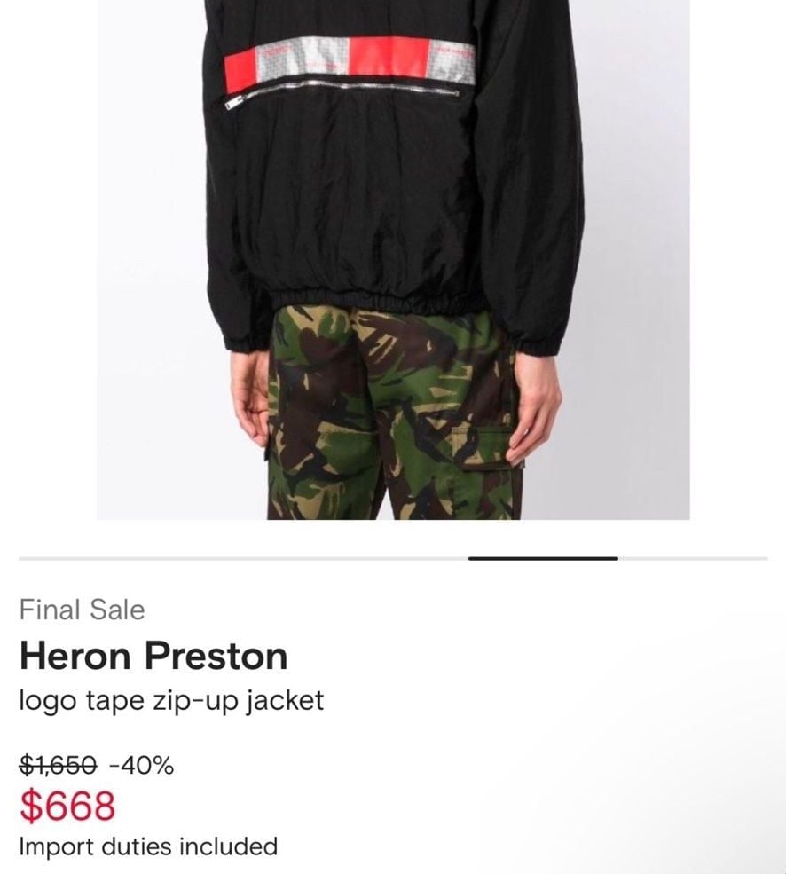 Heron Preston Tape Washed Nylon Windbreaker Size XL Black 8