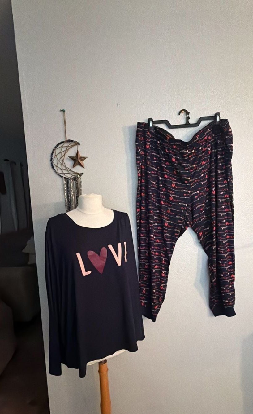 AnyBody Pajama Set Sz 4X navy blue LOVE Long Sleeve Top and Pants 1