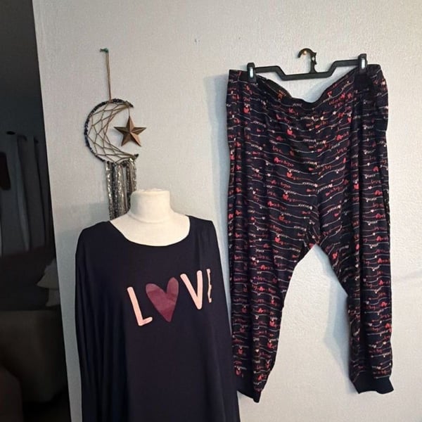 AnyBody Pajama Set Sz  4X navy blue LOVE Long Sleeve Top and Pants