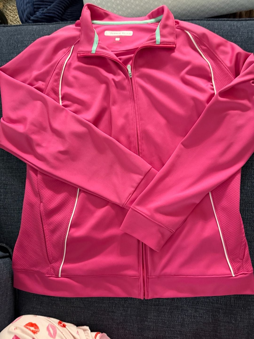 Pebble Beach Full Zip Athletic Jacket Pink White 2
