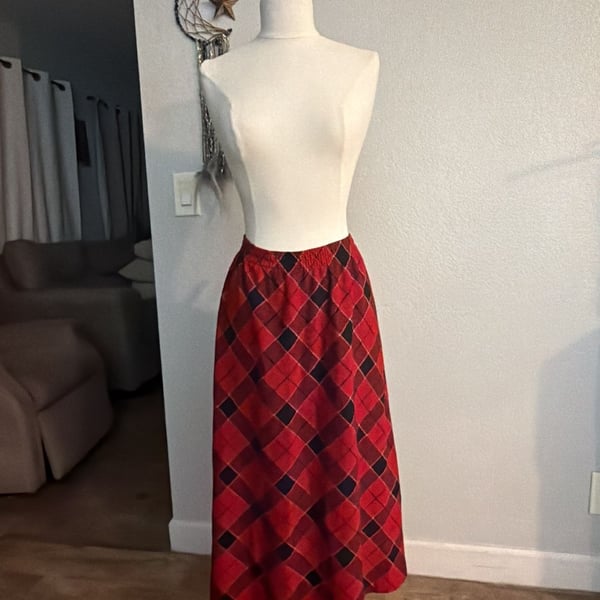 Cathy Daniels Maxi Skirt Red Plaid Tartan