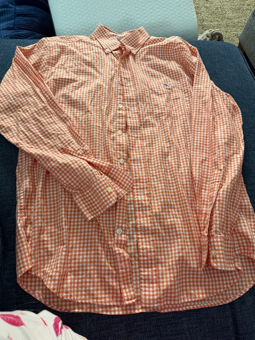 Vineyard Vines Slim Fit Tucker Shirt Size L Orange White Gingham Check 2