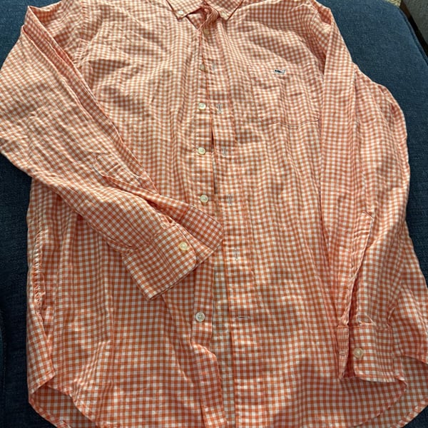 Vineyard Vines Slim Fit Tucker Shirt Size L Orange White Gingham Check
