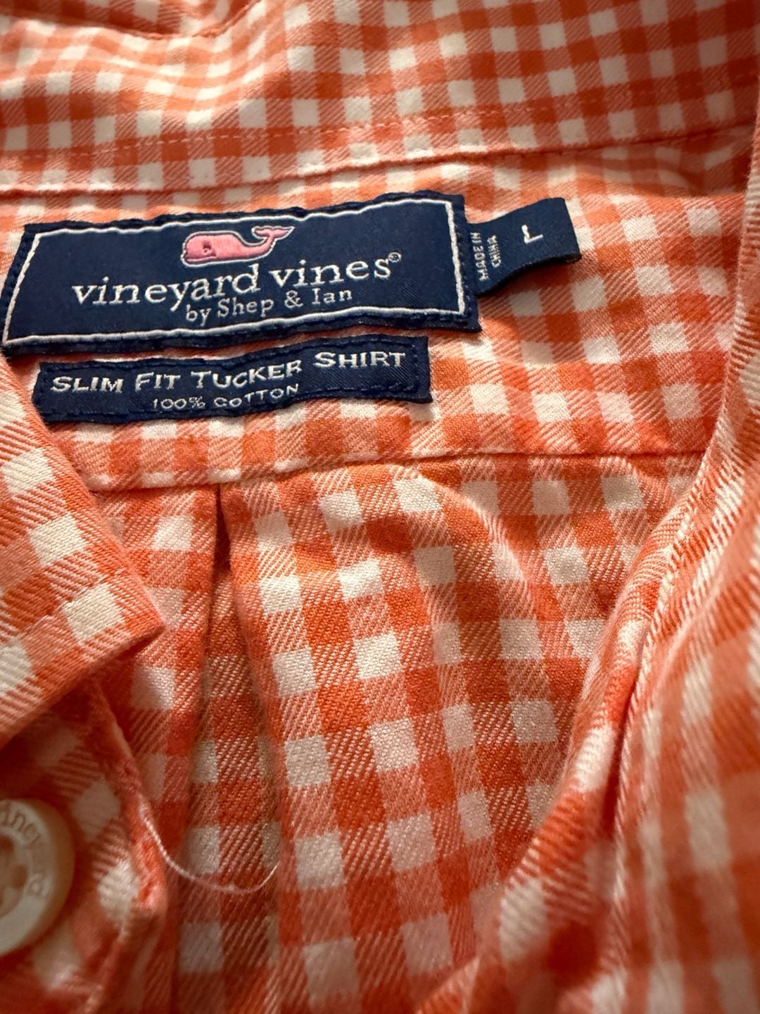 Vineyard Vines Slim Fit Tucker Shirt Size L Orange White Gingham Check 3
