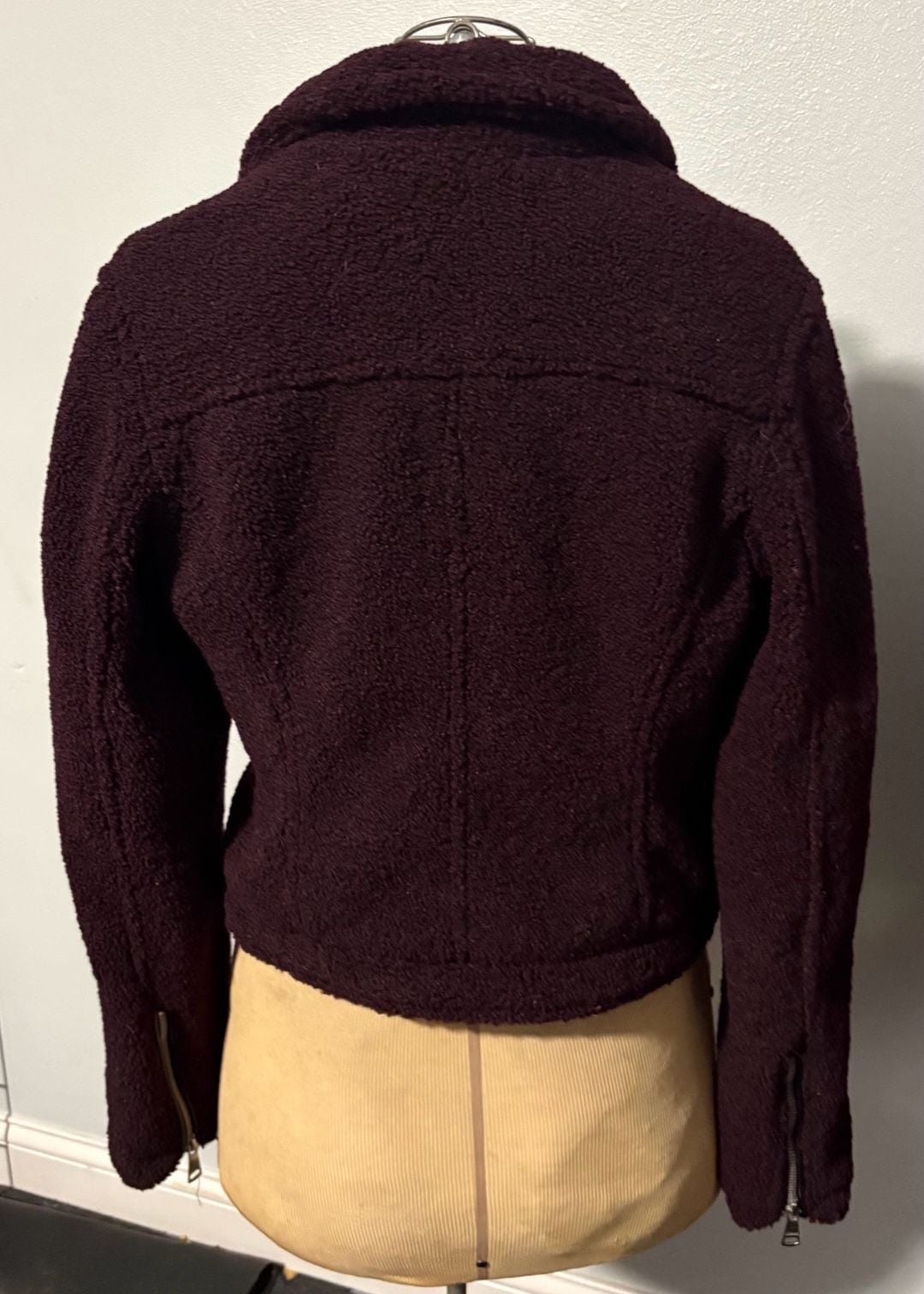 Vigoss Faux Fur Teddy Moto Jacket Size S Burgundy 4