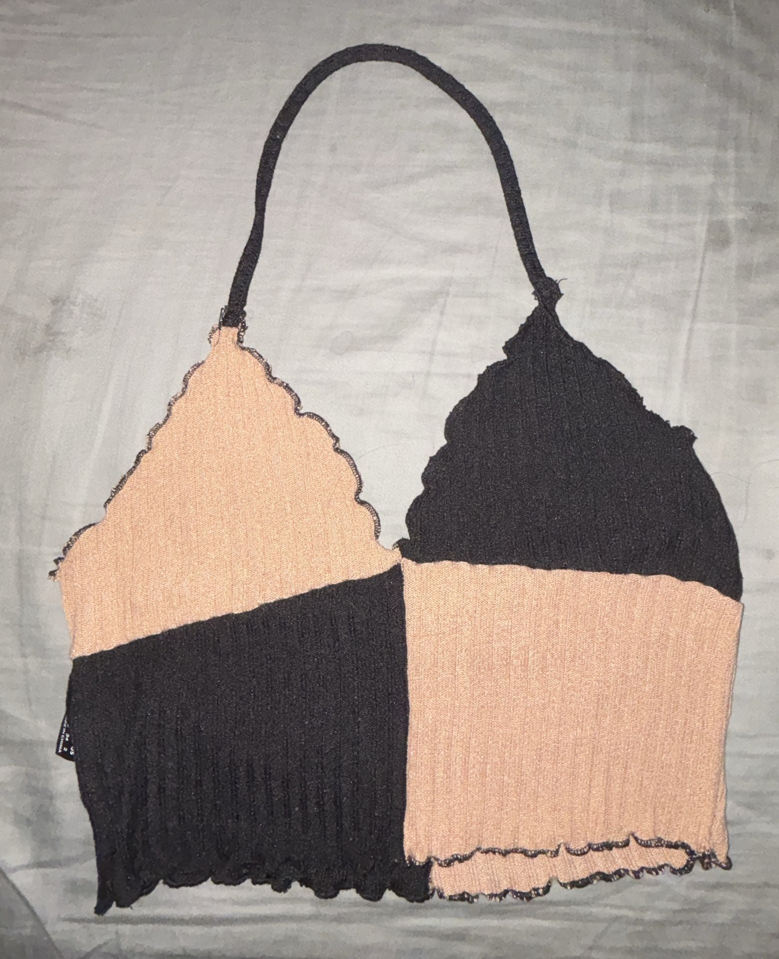 SHEIN Colorblock Halter Top S Black Brown Lettuce Trim 2