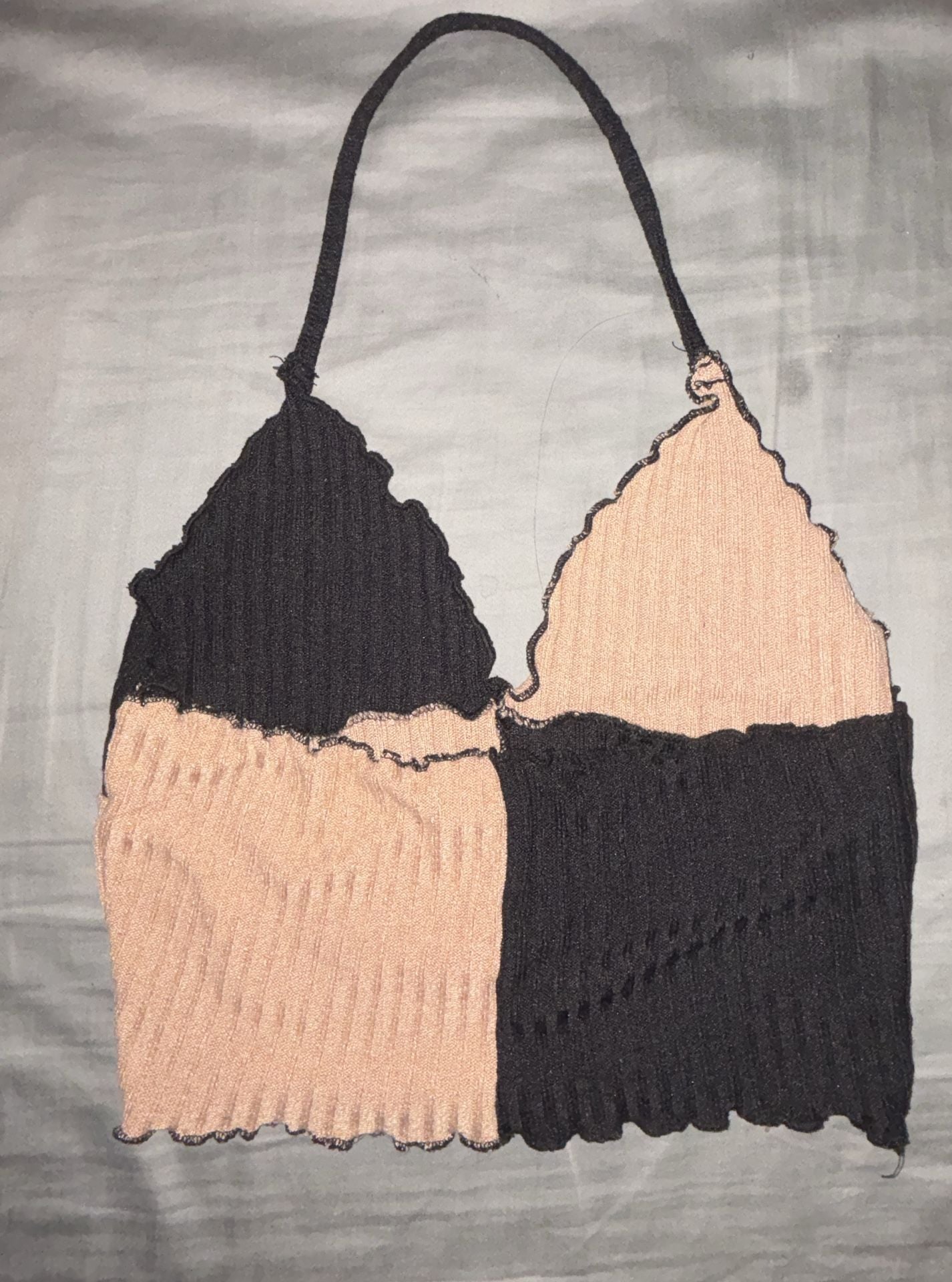 SHEIN Colorblock Halter Top S Black Brown Lettuce Trim 3