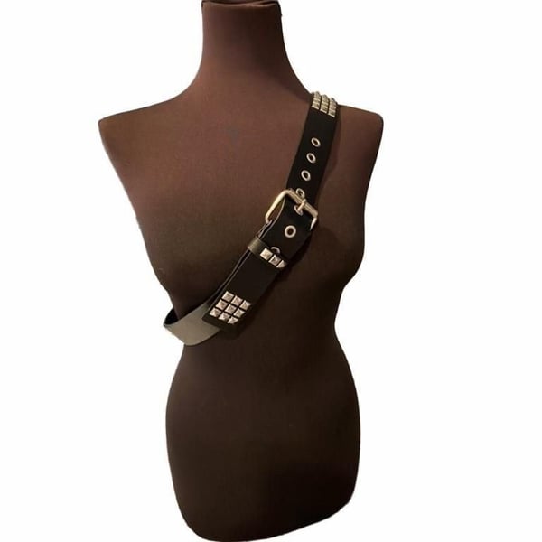 Black 3-Row Pyramid Studded Punk Rock Belt with Silver Hardware