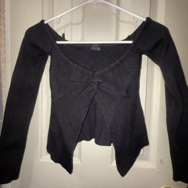 Windsor Ribbed off the shoulder Long Sleeve Top Size S Black Twist Front