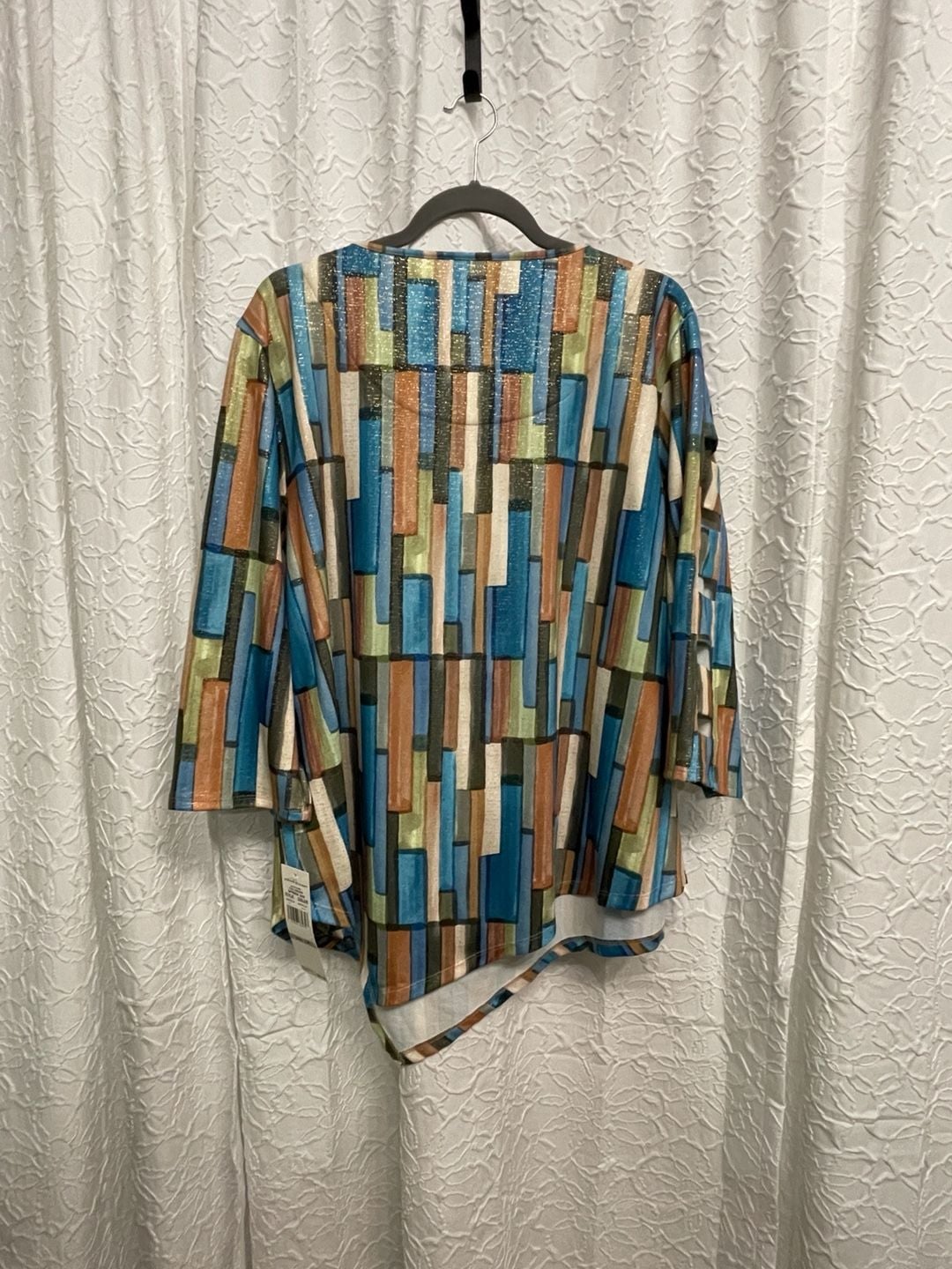 Alfred Dunner Geometric Tunic Top Size 1X Multi Shimmer Asymmetric Hem 4