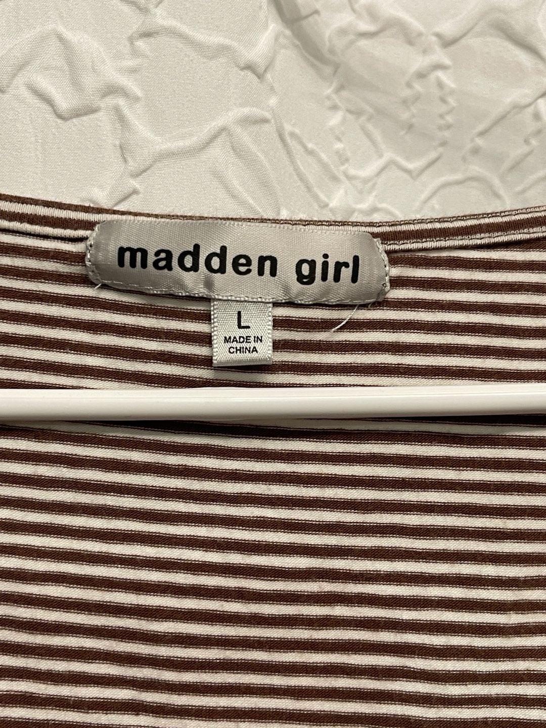 Madden Girl Striped Henley Babydoll Top Size L Long Sleeve Brown 3