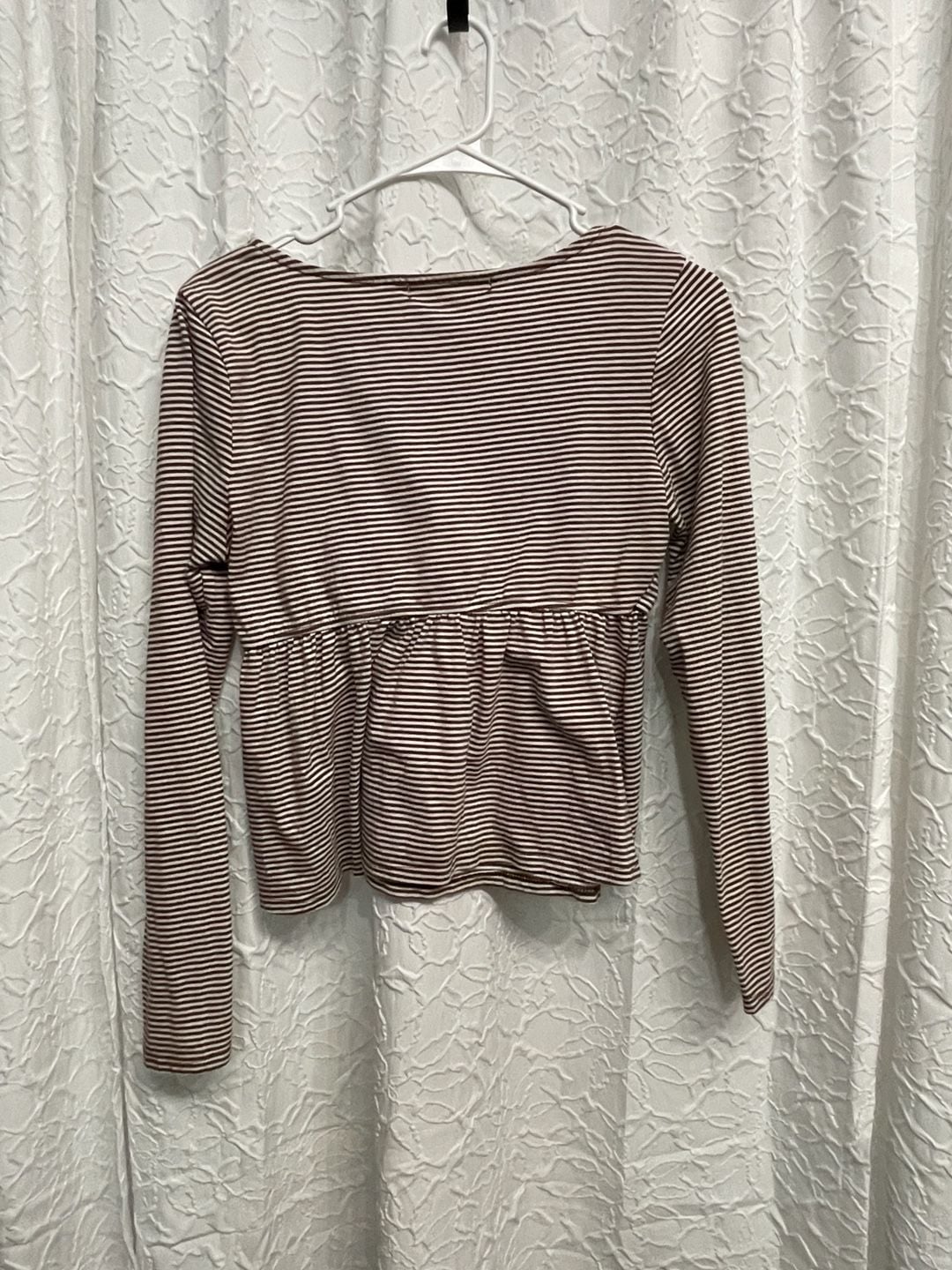 Madden Girl Striped Henley Babydoll Top Size L Long Sleeve Brown 4