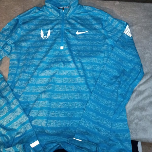 Nike Dri-Fit Running 1/4 Zip Pullover Size M Blue Striped Long Sleeve