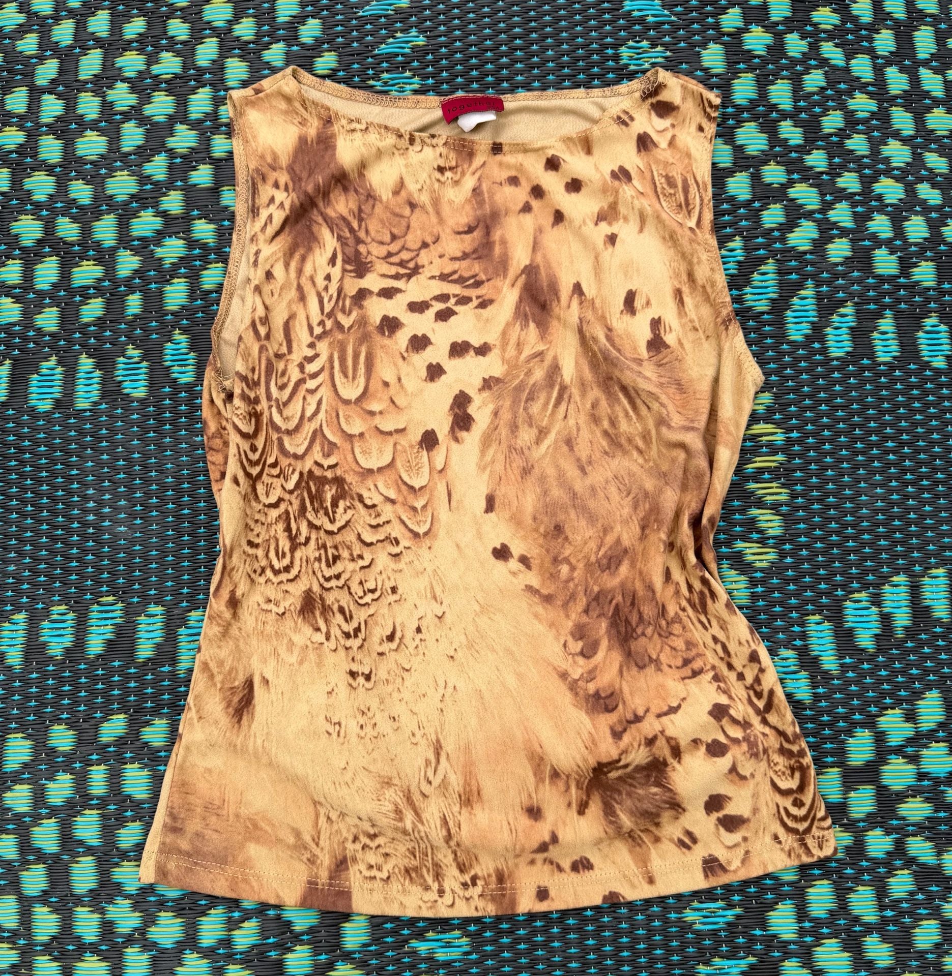 Together USA Tank Top Size M/M Brown Animal Feather Print Sleeveless Y2K 2