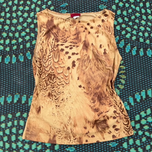 Together USA Tank Top Size M/M Brown Animal Feather Print Sleeveless Y2K