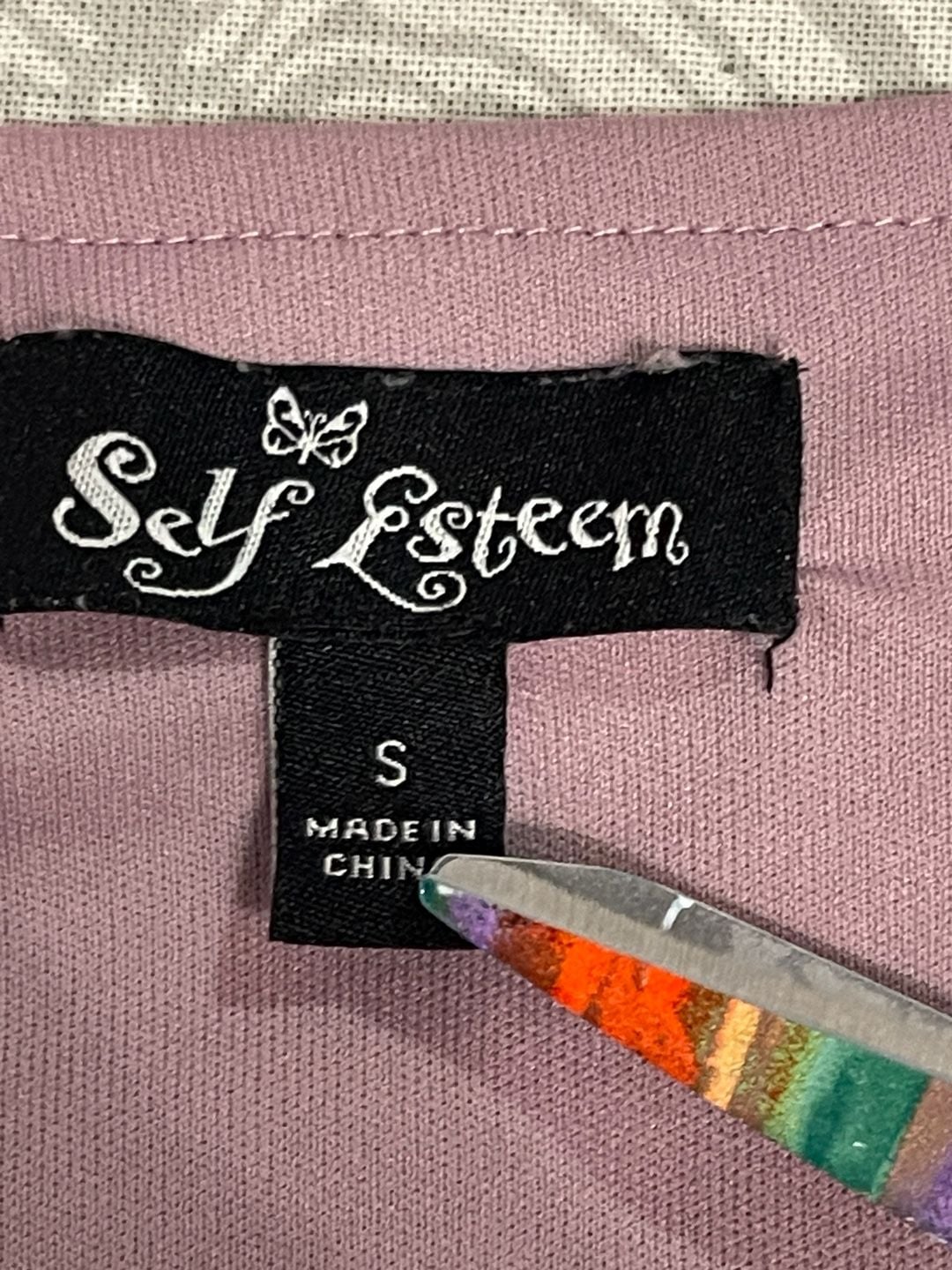 Self Esteem Mesh Top Size S Pink Floral Print Long Sleeve Tie Front 4