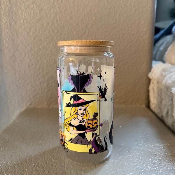 Disney Halloween Princess 16oz Glass Can Tumbler