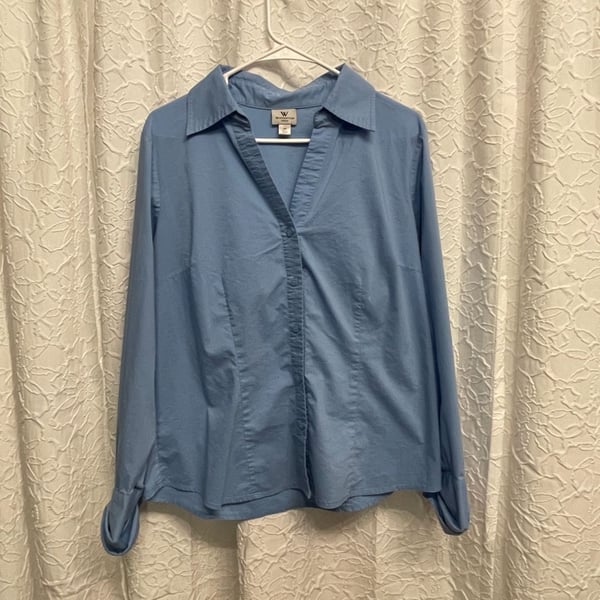 Worthington Stretch Button Up Shirt Size 14 Blue Long Sleeve Collared Top