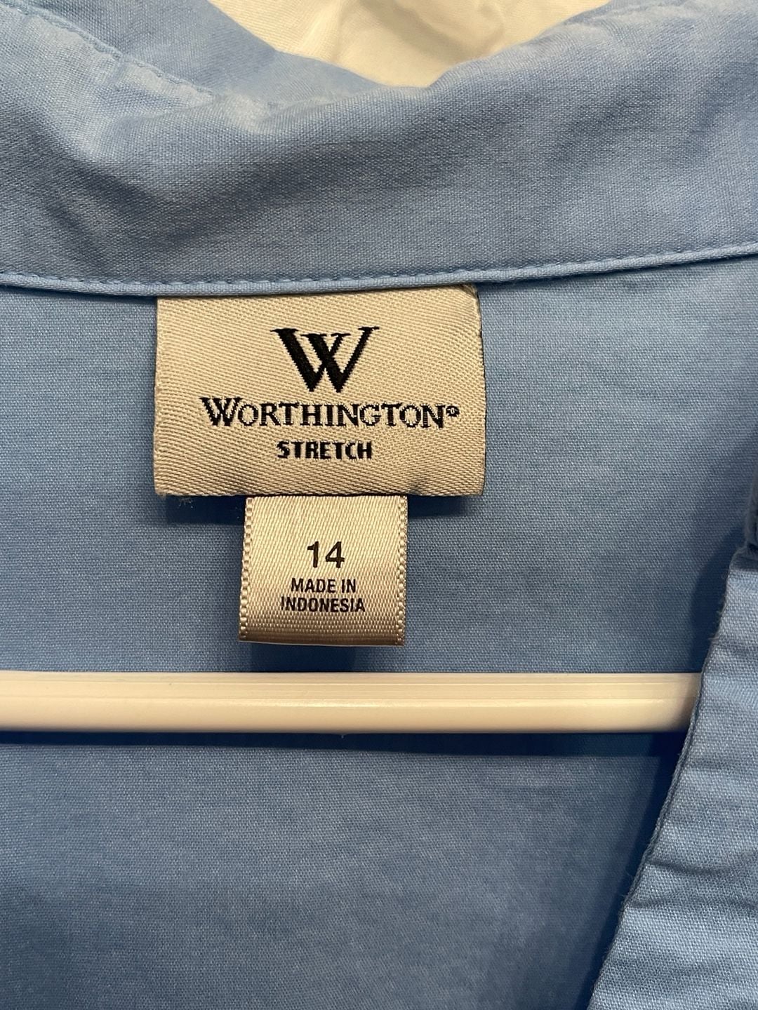 Worthington Stretch Button Up Shirt Size 14 Blue Long Sleeve Collared Top 3