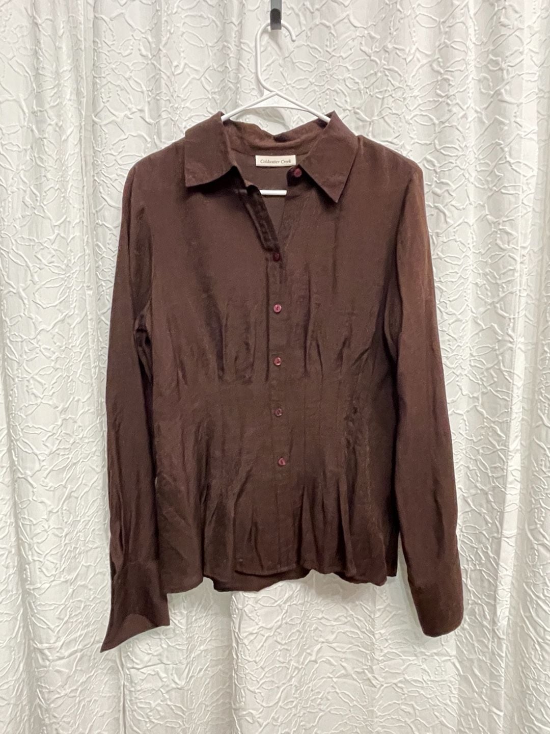 Coldwater Creek Button Down Shirt Size M 10-12 Brown Long Sleeve Fitted 2