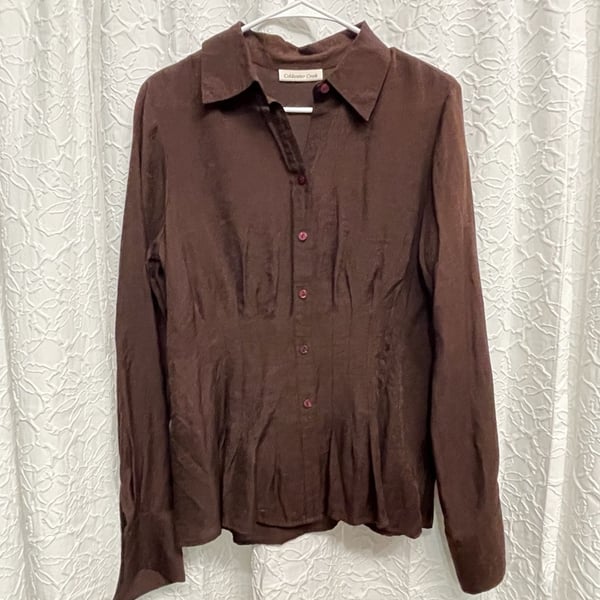 Coldwater Creek Button Down Shirt Size M 10-12 Brown Long Sleeve Fitted