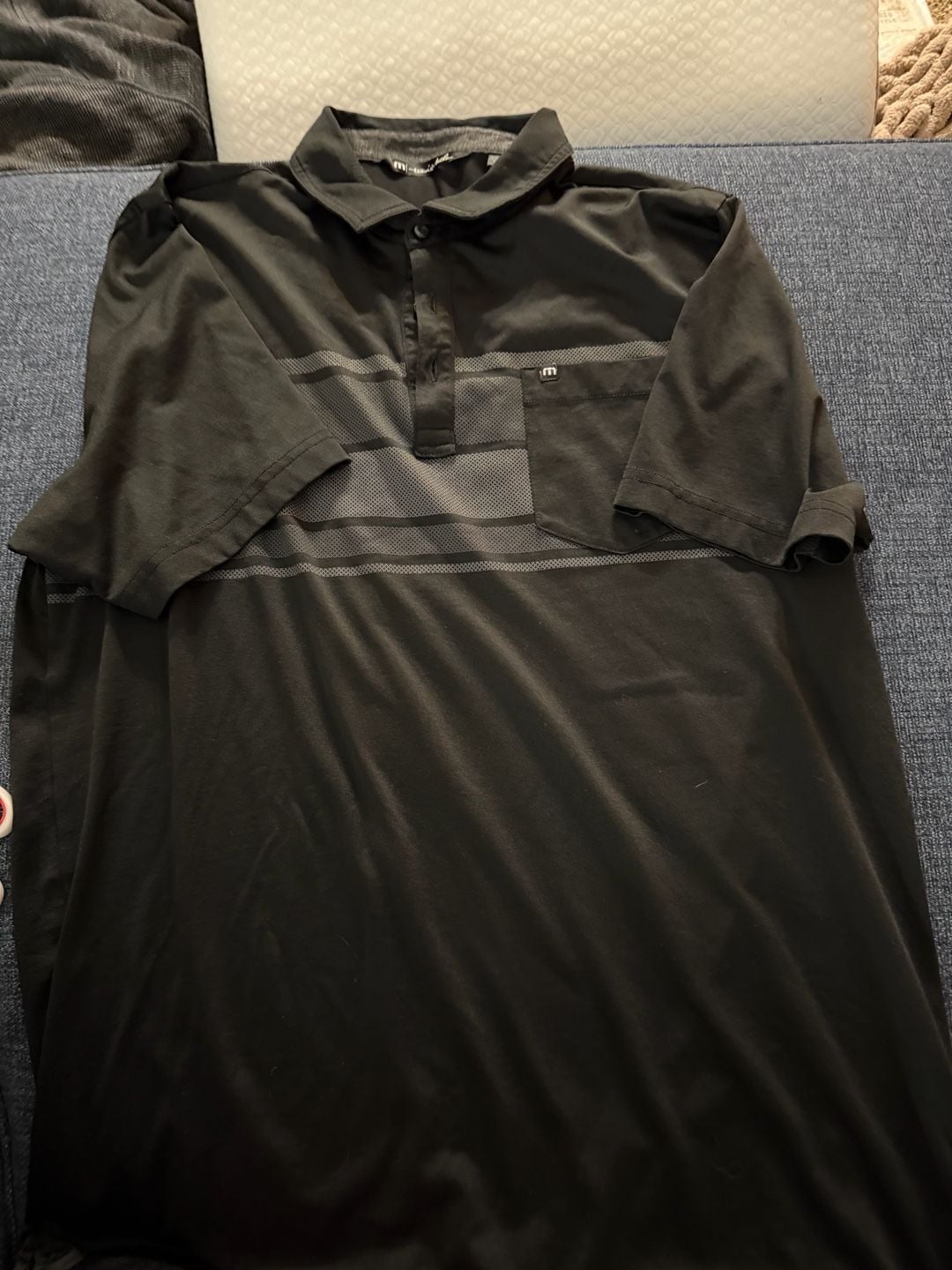 TravisMathew Polo Shirt Size L Black Striped Pocket Golf 2
