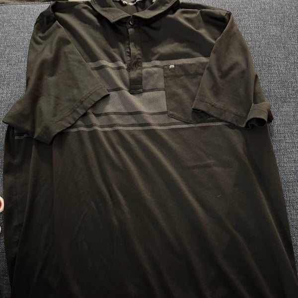 TravisMathew Polo Shirt Size L Black Striped Pocket Golf