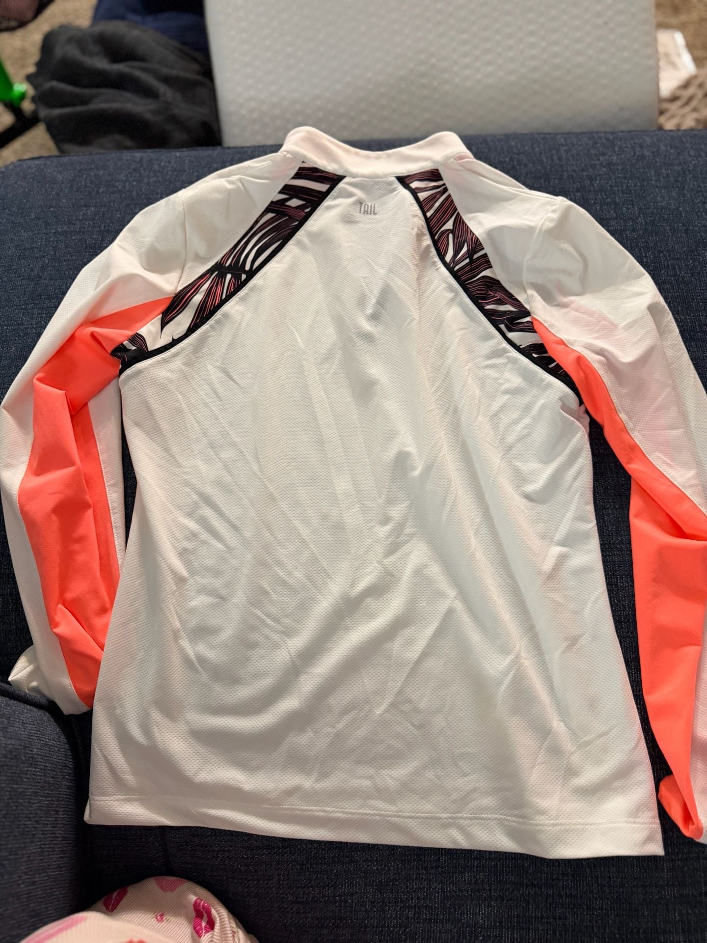 TAILActivewear 1/4 Zip Long Sleeve Mock Neck Top White Tangerine 8