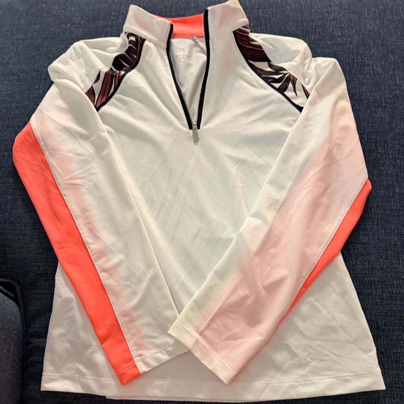 TAILActivewear 1/4 Zip Long Sleeve Mock Neck Top White Tangerine 2