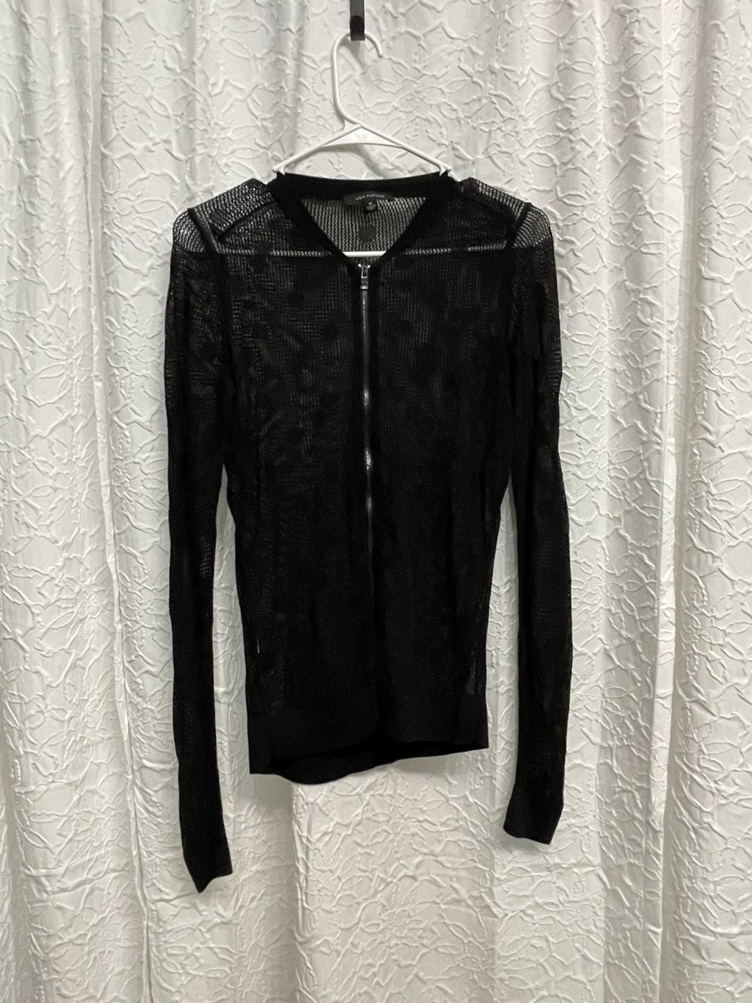 Ann Taylor Mesh Knit Full Zip Cardigan Size M Black 2