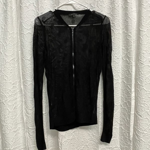 Ann Taylor Mesh Knit Full Zip Cardigan Size M Black