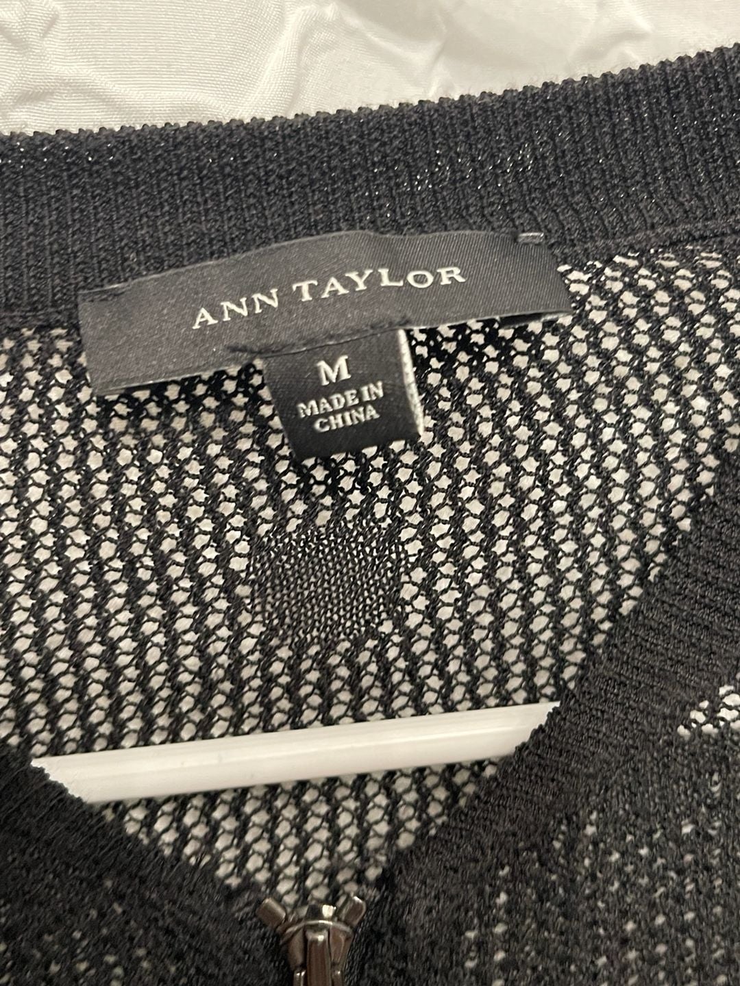 Ann Taylor Mesh Knit Full Zip Cardigan Size M Black 3