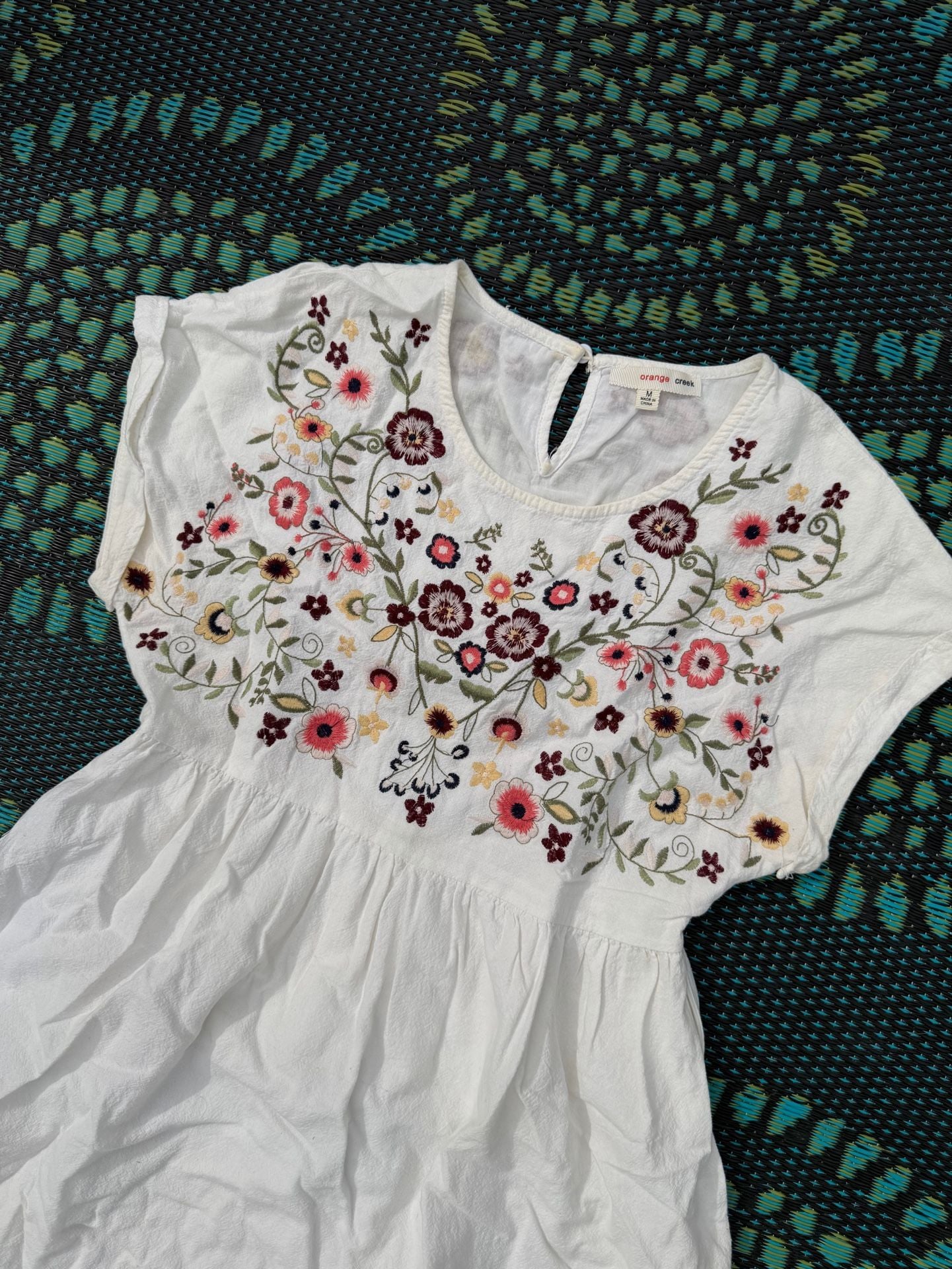 Orange Creek Dress Size M White Floral Embroidered Mini Boho 3