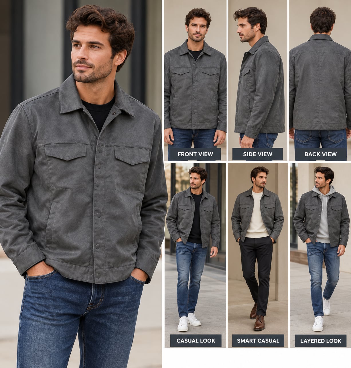 Tricots St Raphael Faux Suede Jacket Size M Gray Snap Front 2