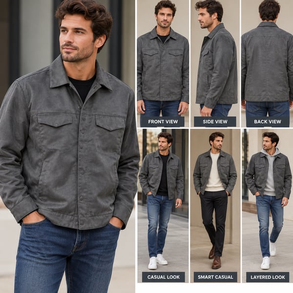 Tricots St Raphael Faux Suede Jacket Size M Gray Snap Front