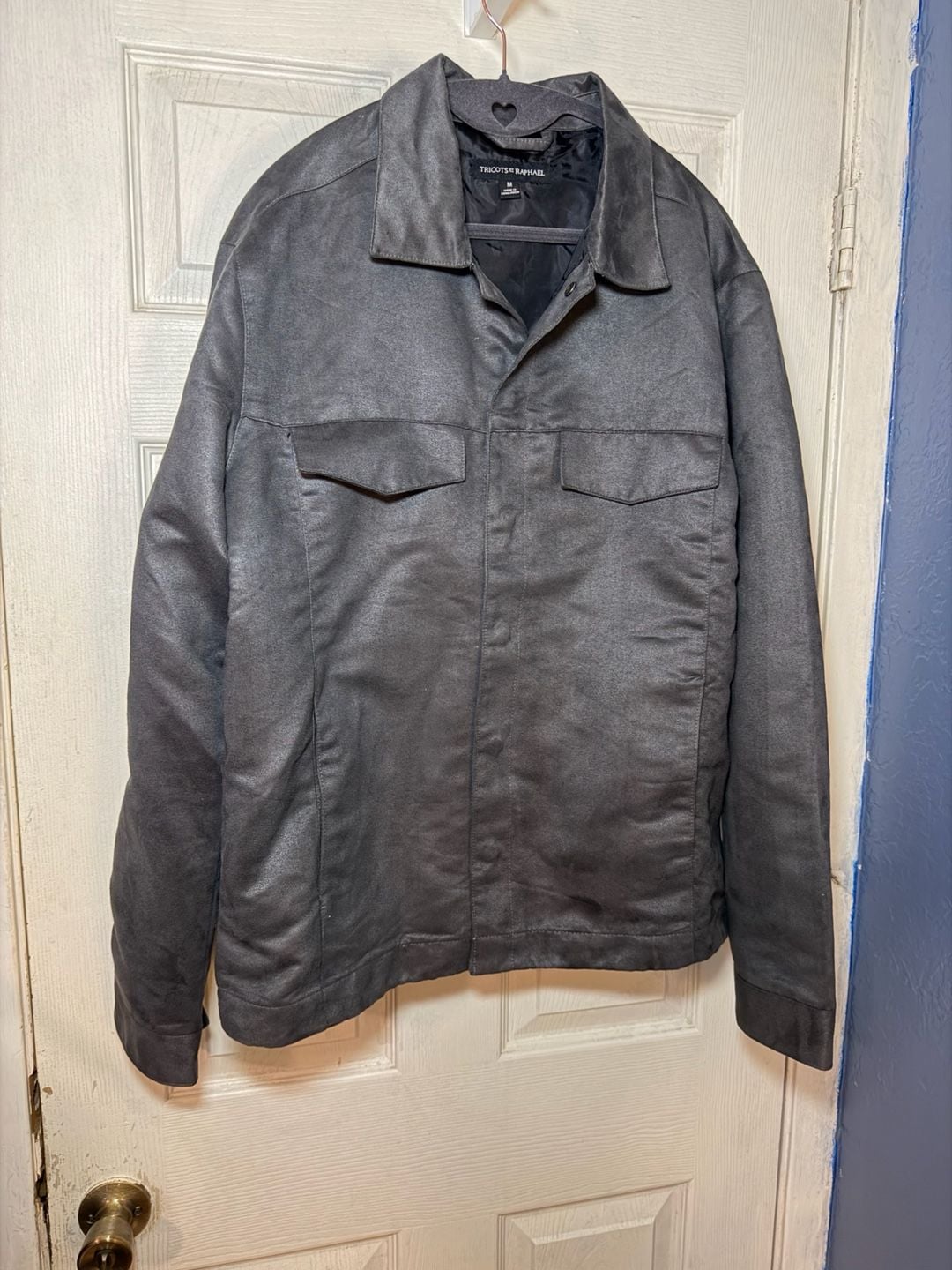 Tricots St Raphael Faux Suede Jacket Size M Gray Snap Front 3