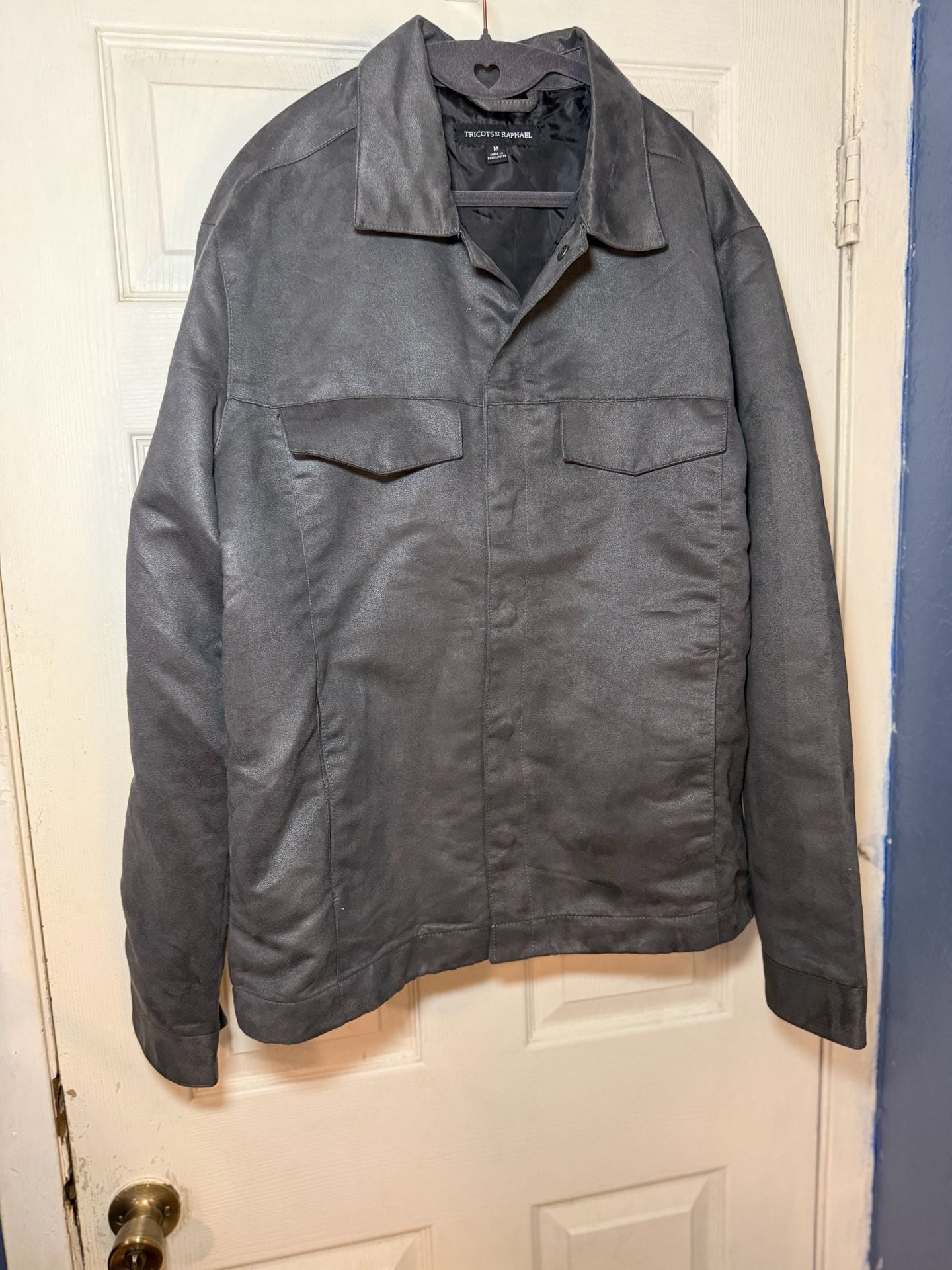 Tricots St Raphael Faux Suede Jacket Size M Gray Snap Front 4