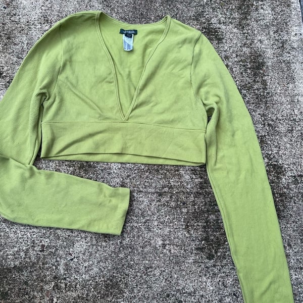 A-Wild Fable Lime Green Ribbed V-Neck Crop Top Size L
