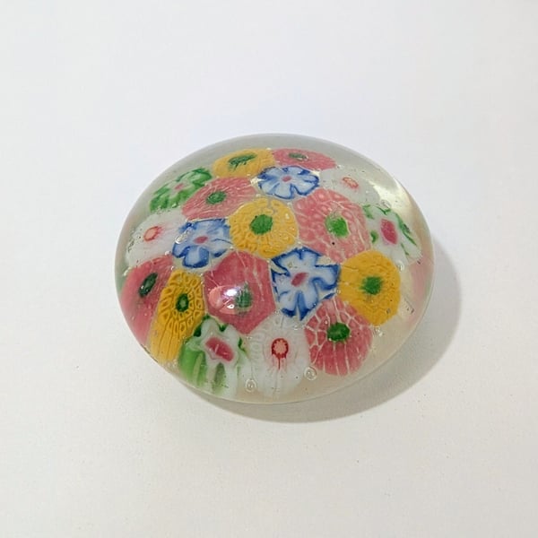 Murano Style Art Glass Millefiori Paperweight Floral Bouquet Multi