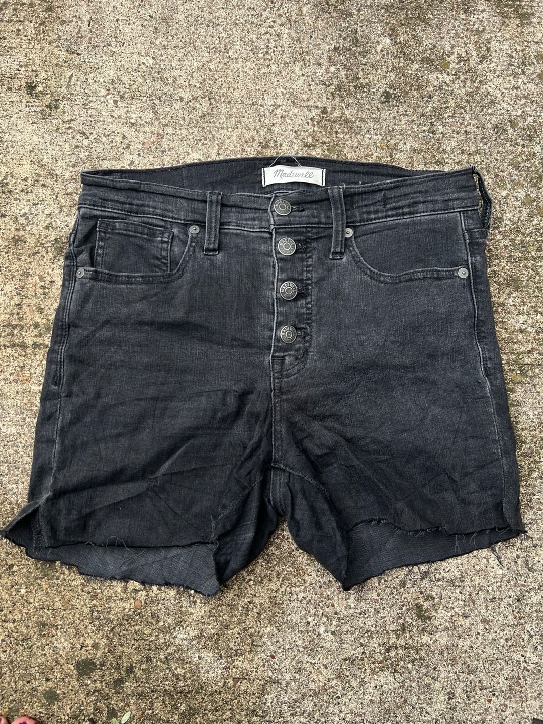 A- Madewell Black 9" High Rise Skinny Button Fly Denim Cutoff Shorts - Size 27 1
